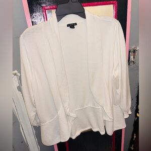 🌸 IMAN Soft Drape Ruffle-Edge Cardigan – White Spring lightweight sweater